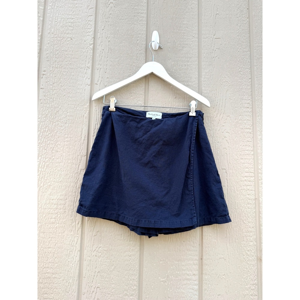 Michael Stars M Skort Coastal Linen Cotton Navy Blue Wrap Front
